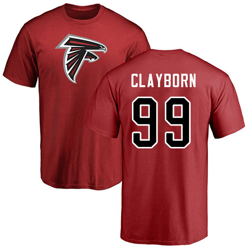 Atlanta Falcons Men Red Adrian Clayborn Name And Number Logo NFL Football #99 T Shirt